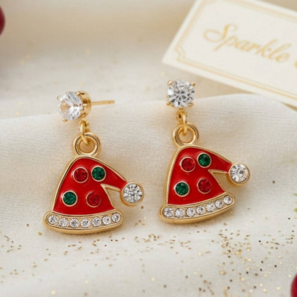 Fun Red and Gold Santa Hat Christmas Earrings